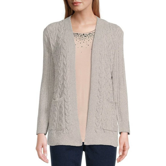 Best deal 𧨠Allison Daley Long Sleeve Open Front Metallic Chenille Cardigan Silver β - Image 9