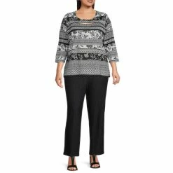 Buy 🤩 Allison Daley Plus Size Boho Geo Stripe Print 3/4 Sleeve Round Cut-Out Neck Knit Top ✨ 7 Buy 🤩 Allison Daley Plus Size Boho Geo Stripe Print 3/4 Sleeve Round Cut-Out Neck Knit Top ✨ -Allison Daley shop unnamed file 1001