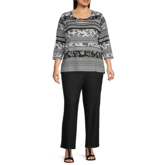 Buy 🤩 Allison Daley Plus Size Boho Geo Stripe Print 3/4 Sleeve Round Cut-Out Neck Knit Top ✨ 5 Buy 🤩 Allison Daley Plus Size Boho Geo Stripe Print 3/4 Sleeve Round Cut-Out Neck Knit Top ✨ - Image 3