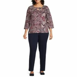 Budget 🌟 Allison Daley Plus Size 3/4 Sleeve Cross-Over Neck Knit Top Windsor Patch 🛒 -Allison Daley shop unnamed file 1031