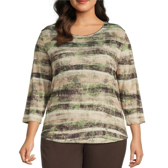 Flash Sale ๐ Allison Daley Plus Size Embellished Stripe Print Hacci 3/4 Sleeve Crew Neck Knit Top Espresso Stripe ๐ 3 Flash Sale ๐ Allison Daley Plus Size Embellished Stripe Print Hacci 3/4 Sleeve Crew Neck Knit Top Espresso Stripe ๐