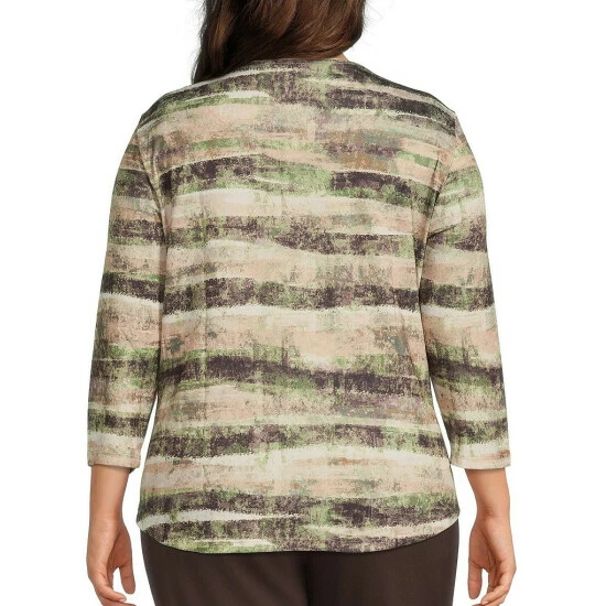 Flash Sale ๐ Allison Daley Plus Size Embellished Stripe Print Hacci 3/4 Sleeve Crew Neck Knit Top Espresso Stripe ๐ 4 Flash Sale ๐ Allison Daley Plus Size Embellished Stripe Print Hacci 3/4 Sleeve Crew Neck Knit Top Espresso Stripe ๐ - Image 2