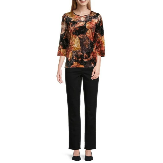 Best reviews of π Allison Daley Petite Size Floral Print 3/4 Sleeve Keyhole Neck Crushed Velvet Knit Top English Garden β - Image 3
