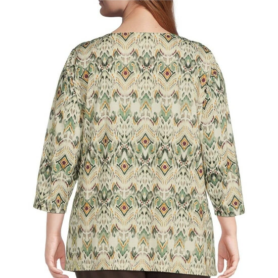 New โ๏ธ Allison Daley Plus Size 3/4 Sleeve Crisscross V-Neck Knit Top Indo Ikat ๐ฅฐ - Image 2