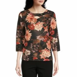 Top 10 π Allison Daley Petite Size Floral Print 3/4 Sleeve Cross Over Neck Knit Top Autumn Arrangement β