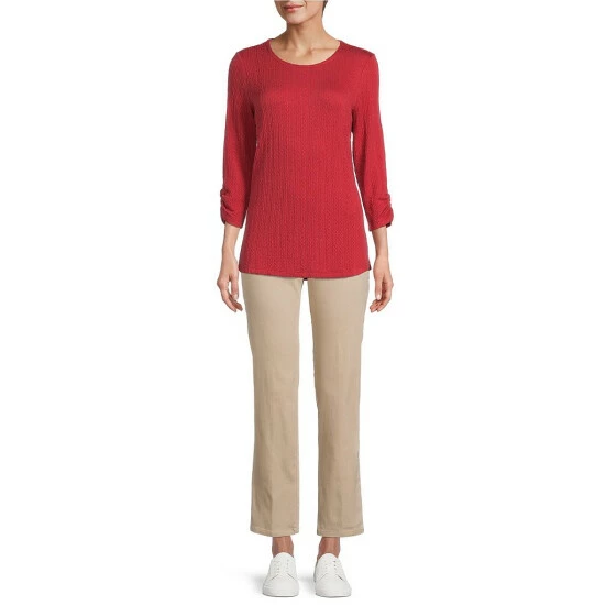 Cheapest π Allison Daley Petite Size Ruched 3/4 Sleeve Round Neck Flat Cable Knit Top Riverside βοΈ - Image 3