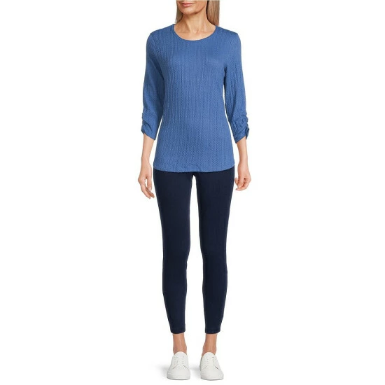 Cheapest π Allison Daley Petite Size Ruched 3/4 Sleeve Round Neck Flat Cable Knit Top Riverside βοΈ - Image 6