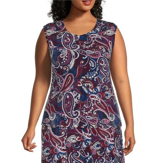 Best Pirce π Allison Daley Plus Size Paisley Print Sleeveless Crew Neck Coordinating Knit Tank Top Windsor Paisley β€οΈ