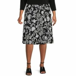 Flash Sale ⭐ Allison Daley Plus Size Boho Floral Print Pull-On A-Line 👗 Skirt 🔥