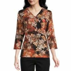 Flash Sale π€© Allison Daley Floral Print 3/4 Sleeve V-Neck Faux Wrap Knit Top Falling Flowers π