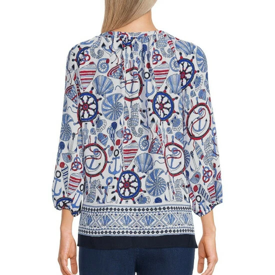 Deals โ Allison Daley Petite Size Nautical Print Round Neck 3/4 Sleeve Button Front Top Sailing Border ๐ 4 Deals โ Allison Daley Petite Size Nautical Print Round Neck 3/4 Sleeve Button Front Top Sailing Border ๐ - Image 2