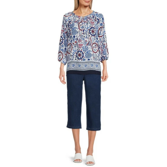 Deals โ Allison Daley Petite Size Nautical Print Round Neck 3/4 Sleeve Button Front Top Sailing Border ๐ 5 Deals โ Allison Daley Petite Size Nautical Print Round Neck 3/4 Sleeve Button Front Top Sailing Border ๐ - Image 3