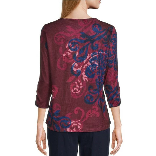 Buy π Allison Daley Petite Size Scroll Print 3/4 Sleeve Scoop Neck Knot Hem Knit Top Windsor Scroll π₯° - Image 2