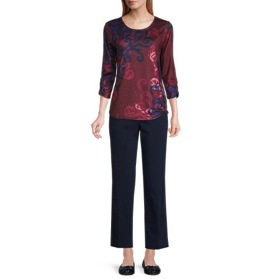 Buy π Allison Daley Petite Size Scroll Print 3/4 Sleeve Scoop Neck Knot Hem Knit Top Windsor Scroll π₯° - Image 3