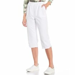 Best reviews of π Allison Daley Petite Size Pull-On Ruched Hem Twill Straight Leg Capri Pants White π