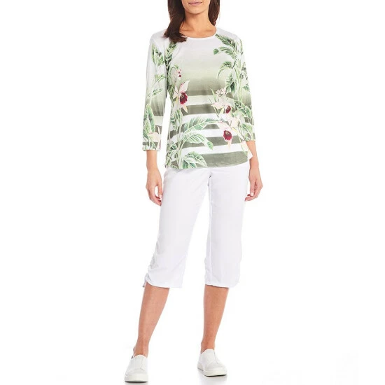 Best reviews of π Allison Daley Petite Size Pull-On Ruched Hem Twill Straight Leg Capri Pants White π - Image 3