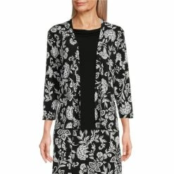 Best Sale π Allison Daley Petite Size Boho Floral Print 3/4 Sleeve Open Front Coordinating Cardigan π§¨