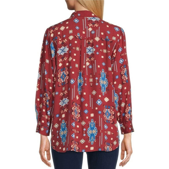 Wholesale π₯ Allison Daley Petite Size Point Collar 3/4 Sleeve Button Front Printed Top Outwest π― - Image 2