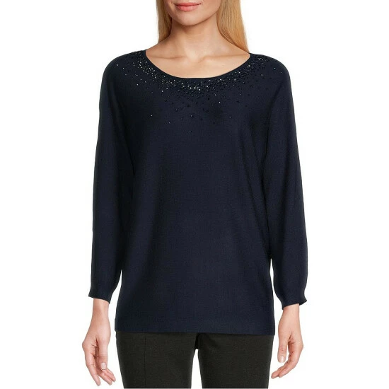 Cheap π― Allison Daley 3/4 Dolman Sleeve Round Neck Embellished Sweater Blush 𧨠- Image 7