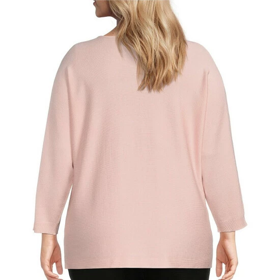Best reviews of π Allison Daley Plus Size 3/4 Dolman Sleeve Crew Neck Embellished Sweater Blush π€© - Image 2