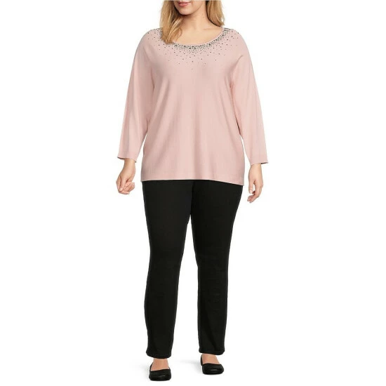 Best reviews of π Allison Daley Plus Size 3/4 Dolman Sleeve Crew Neck Embellished Sweater Blush π€© - Image 3