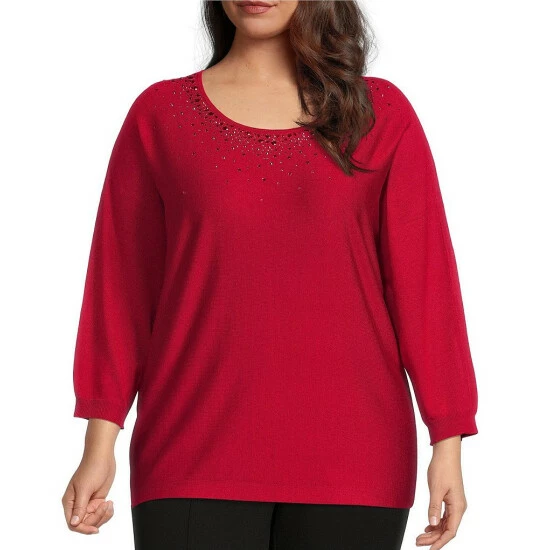 Best reviews of π Allison Daley Plus Size 3/4 Dolman Sleeve Crew Neck Embellished Sweater Blush π€© - Image 4