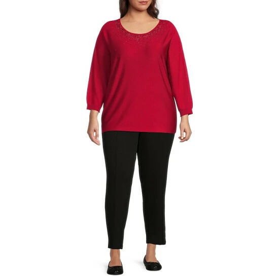 Best reviews of π Allison Daley Plus Size 3/4 Dolman Sleeve Crew Neck Embellished Sweater Blush π€© - Image 6