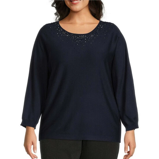 Best reviews of π Allison Daley Plus Size 3/4 Dolman Sleeve Crew Neck Embellished Sweater Blush π€© - Image 7