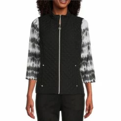 Coupon π Allison Daley Quilted Woven Mandarin Collar Zip Front Vest Black βοΈ