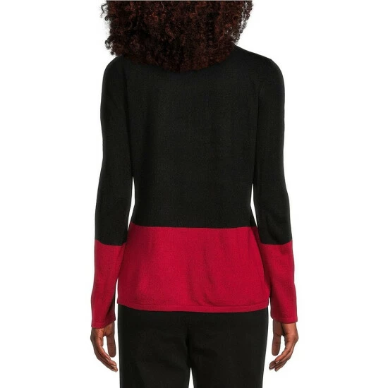 Deals β€οΈ Allison Daley Color Block Long Sleeve Round Neck Rhinestone Embellished Sweater Red/black/charcoal π - Image 2