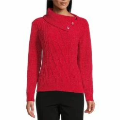 Best deal π Allison Daley Long Sleeve Envelope Neck Cable Knit Chenille Sweater Tillandsia Purple π