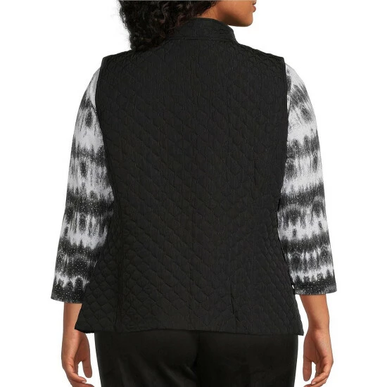 Hot Sale π Allison Daley Plus Size Quilted Mandarin Collar Zip Front Vest Black π₯° - Image 2