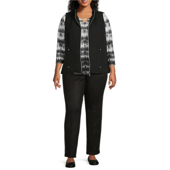 Hot Sale π Allison Daley Plus Size Quilted Mandarin Collar Zip Front Vest Black π₯° - Image 3