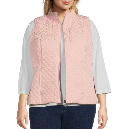 Hot Sale π Allison Daley Plus Size Quilted Mandarin Collar Zip Front Vest Black π₯° - Image 4