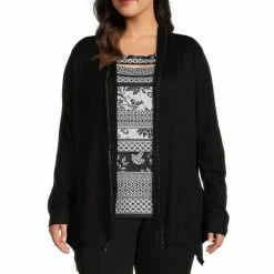 Brand new βοΈ Allison Daley Plus Size Long Sleeve Open Front Rhinestone Embellished Cardigan Black π₯