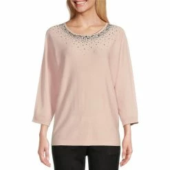 Promo β Allison Daley Petite Size 3/4 Dolman Sleeve Round Neck Embellished Sweater Blush π