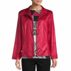 Best Sale π― Allison Daley Notch Lapel Zip Front Faux Suede Jacket Crimson βοΈ