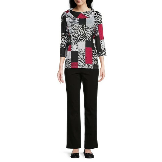 Buy βοΈ Allison Daley Cheetah Patchwork Print 3/4 Sleeve Split Cowl Neck Knit Top β - Image 3