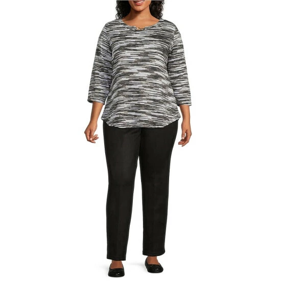 Discount π Allison Daley Plus Size Luxe Suede Straight Leg Pull-On Pants Black β - Image 3