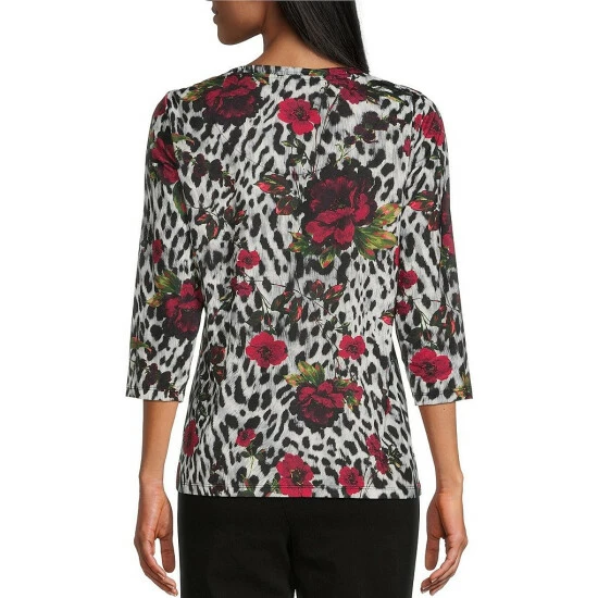 Coupon π Allison Daley Cheetah Floral Print 3/4 Sleeve Keyhole Neck Knit Top π - Image 2