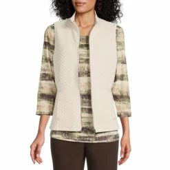 Coupon π Allison Daley Petite Size Mock Neck Metallic Quilted Vest Indigo βοΈ