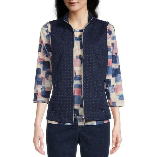 Coupon π Allison Daley Petite Size Mock Neck Metallic Quilted Vest Indigo βοΈ - Image 4