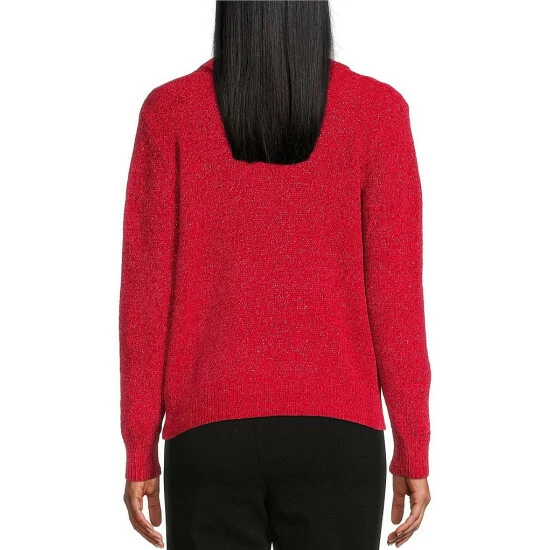 New π Allison Daley Petite Size Long Sleeve Envelope Neck Cable Knit Chenille Sweater Tillandsia Purple π - Image 2