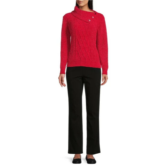 New π Allison Daley Petite Size Long Sleeve Envelope Neck Cable Knit Chenille Sweater Tillandsia Purple π - Image 3