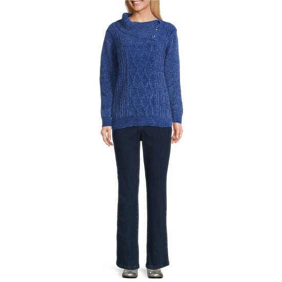 New π Allison Daley Petite Size Long Sleeve Envelope Neck Cable Knit Chenille Sweater Tillandsia Purple π - Image 6
