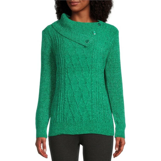 New π Allison Daley Petite Size Long Sleeve Envelope Neck Cable Knit Chenille Sweater Tillandsia Purple π - Image 7