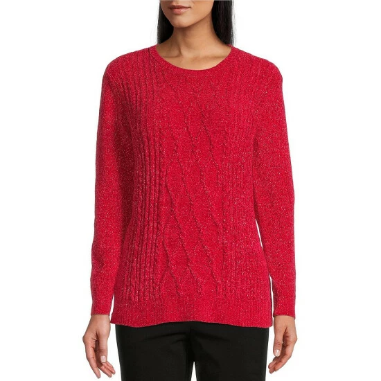 Best Pirce π€© Allison Daley Long Sleeve Jewel Neck Cable Knit Metallic Chenille Sweater Mazarine Blue π