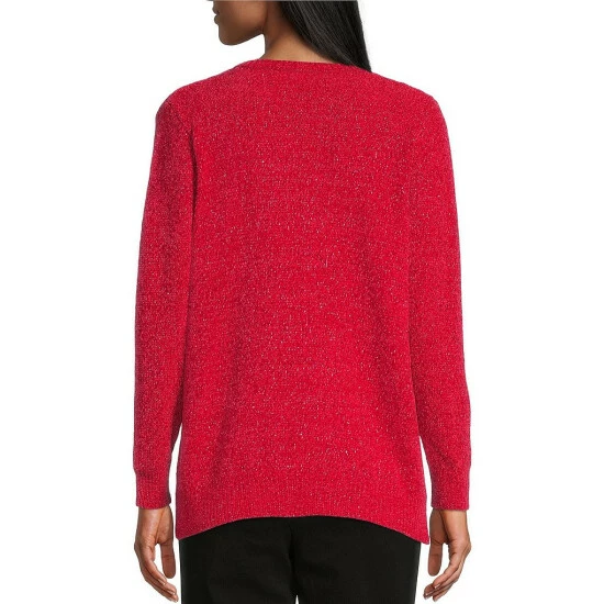 Best Pirce π€© Allison Daley Long Sleeve Jewel Neck Cable Knit Metallic Chenille Sweater Mazarine Blue π - Image 2