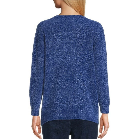 Best Pirce π€© Allison Daley Long Sleeve Jewel Neck Cable Knit Metallic Chenille Sweater Mazarine Blue π - Image 5