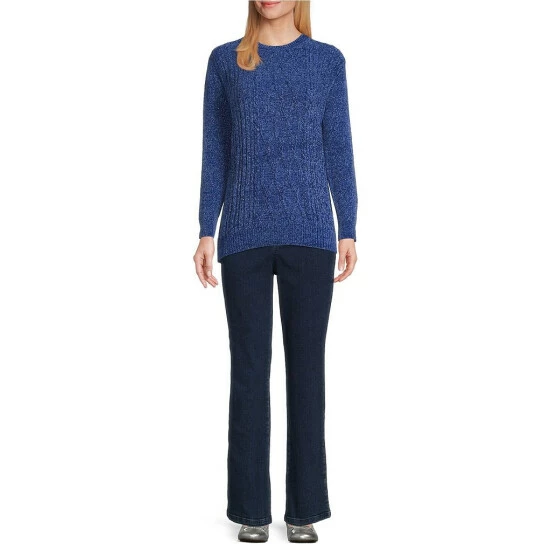 Best Pirce π€© Allison Daley Long Sleeve Jewel Neck Cable Knit Metallic Chenille Sweater Mazarine Blue π - Image 6